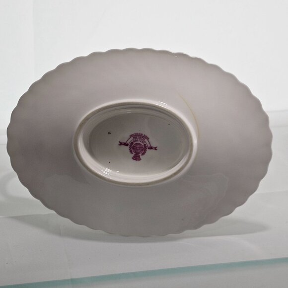 Minton Marlow Floral Gravy Boat Attached Underplate vtg Globe backstamp1950s ros - Picture 7 of 12